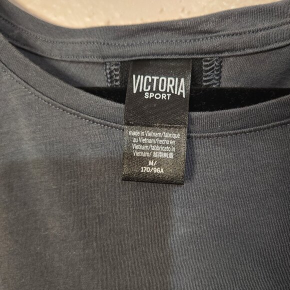 Victoria Sport Dark Gray Long-Sleeve Top Gold Brand Knotted Back Size Medium - Picture 2 of 9